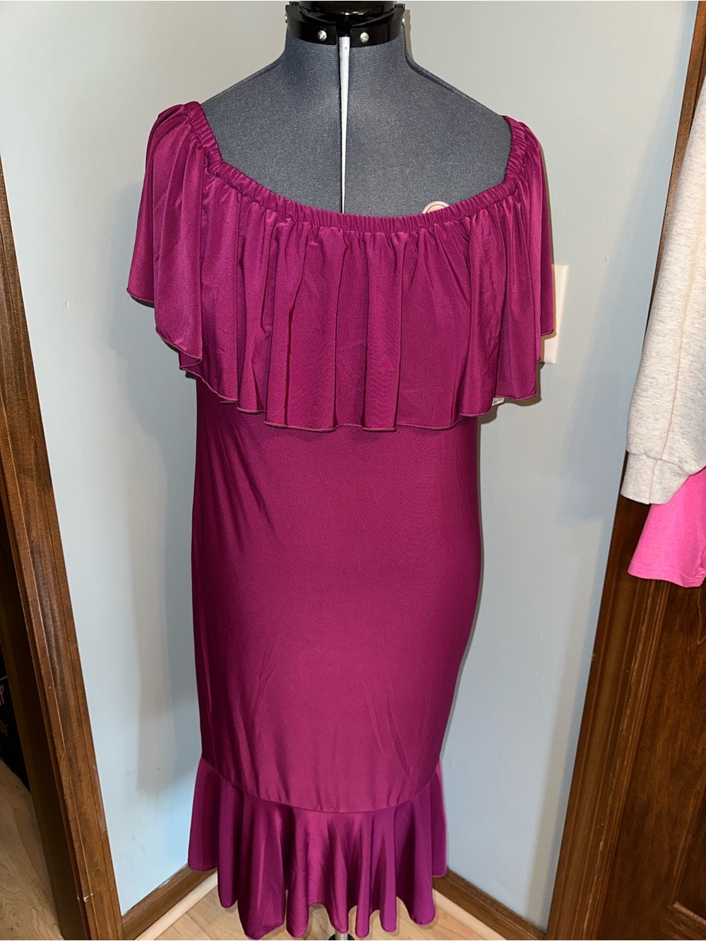 LuLaRoe Cici Ruffle Midi Dress in Burgundy NWT